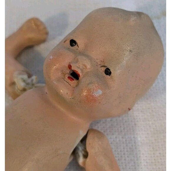 Bisque Jointed Baby Doll Japan Stringed Stamped Mouth Miniature Porcelain Vtg 4" - Picture 14 of 16